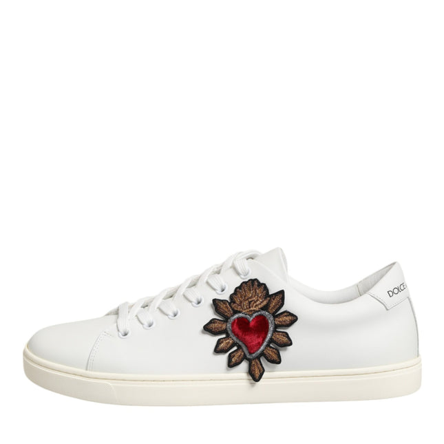 Dolce & Gabbana White Leather Sacre Heart Patch Sneakers  Shoes
