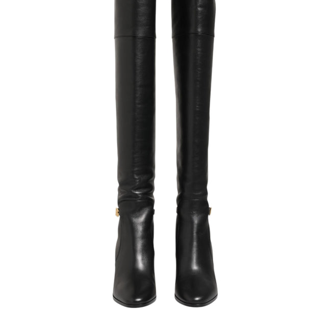 Dolce & Gabbana Black Leather Over-The-Knee DG Boots  Shoes