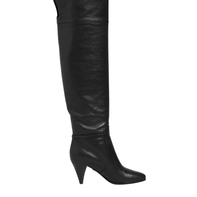 Dolce & Gabbana Black Leather Over-The-Knee DG Boots  Shoes