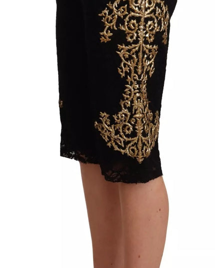 Dolce & Gabbana Black Lace Gold Baroque SPECIAL PIECE Shorts