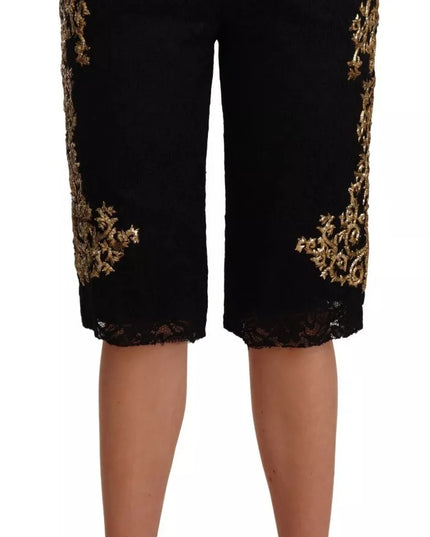 Dolce & Gabbana Black Lace Gold Baroque SPECIAL PIECE Shorts