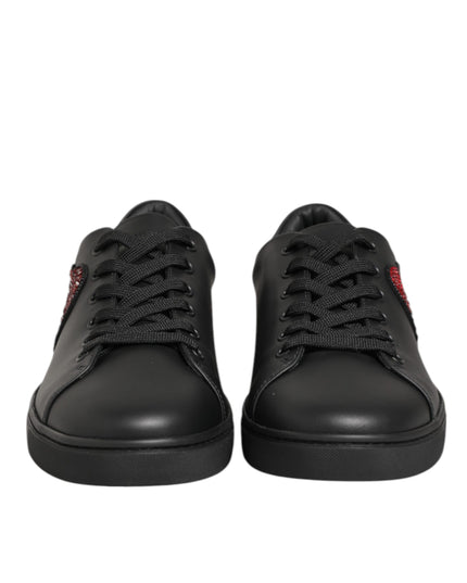 Dolce & Gabbana Black Leather Crystal Heart Sneakers  Shoes