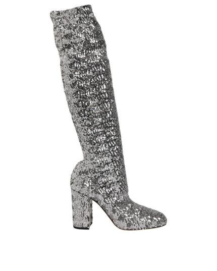 Dolce & Gabbana Shoes Silver Sequins Glitter High Heel Boot Shoes
