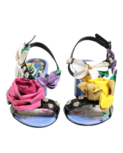Dolce & Gabbana Multicolor Floral Appliqué Crystal Sandal Shoes