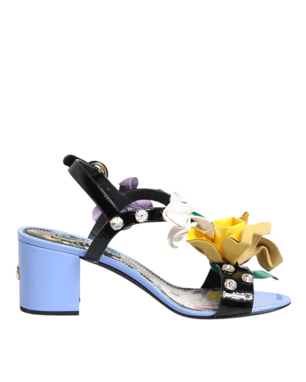 Dolce & Gabbana Multicolor Floral Appliqué Crystal Sandal Shoes