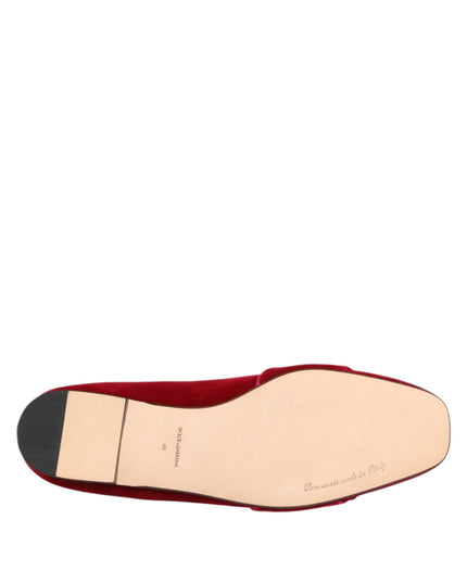 Dolce & Gabbana Red Velvet Crystal Buckle Loafers Flats Shoes