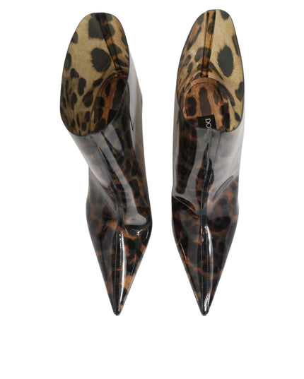 Dolce & Gabbana Leopard Print PVC Pointed Toe Boots Shoes