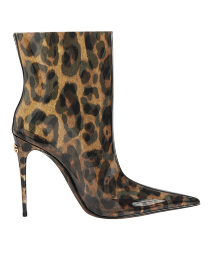 Dolce & Gabbana Leopard Print PVC Pointed Toe Boots Shoes