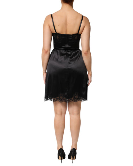 Dolce & Gabbana Black Silk Blend Lace Trim Sleeveless Mini Dress