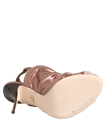 Dolce & Gabbana Bronze Satin Ruched Slingback Sandals Shoes