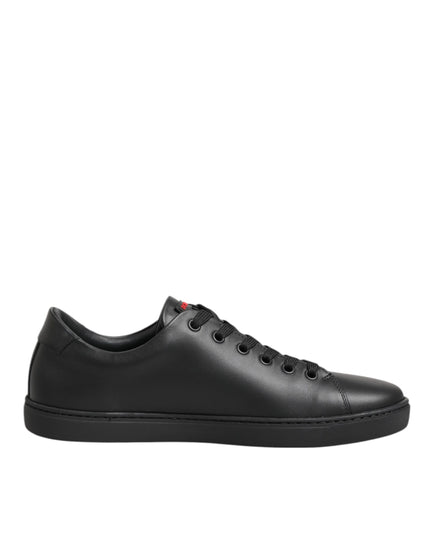 Dolce & Gabbana Black Leather Crystal Heart Low Top Sneakers  Shoes