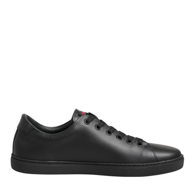 Dolce & Gabbana Black Leather Crystal Heart Low Top Sneakers  Shoes