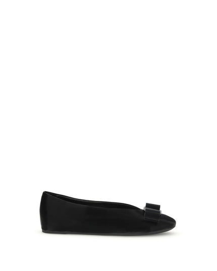 Ferragamo Black Calf Leather Bos Taurus Ballet Flats