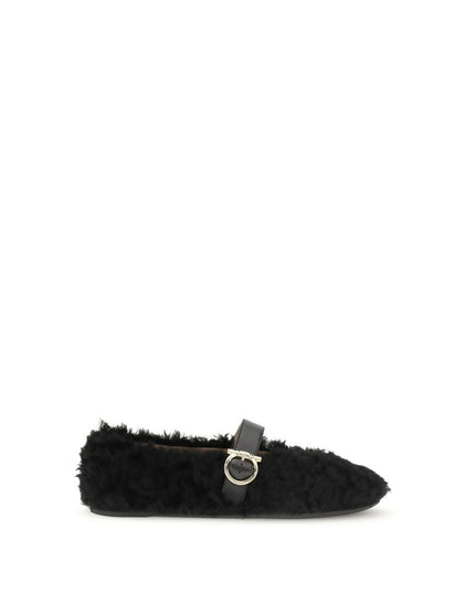Ferragamo Black Fur Ballet Flats