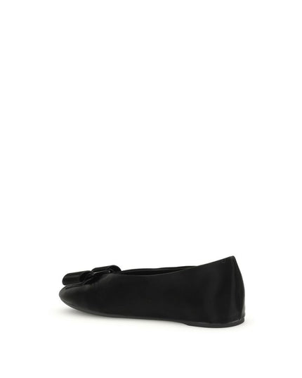 Ferragamo Black Calf Leather Bos Taurus Ballet Flats