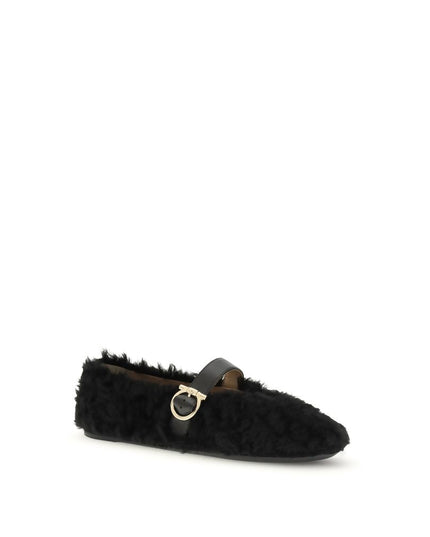 Ferragamo Black Fur Ballet Flats
