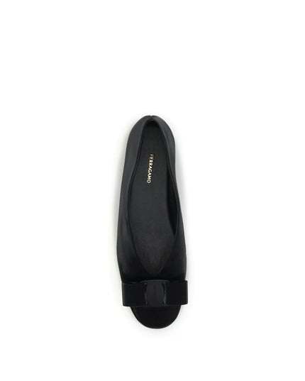 Ferragamo Black Calf Leather Bos Taurus Ballet Flats
