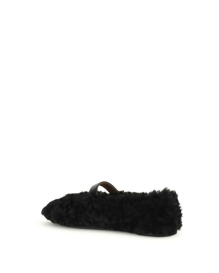 Ferragamo Black Fur Ballet Flats