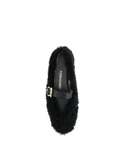 Ferragamo Black Fur Ballet Flats