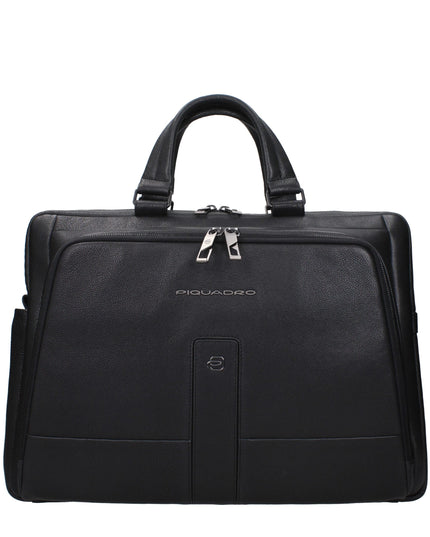 Piquadro Black Leather Business And Laptop Bag