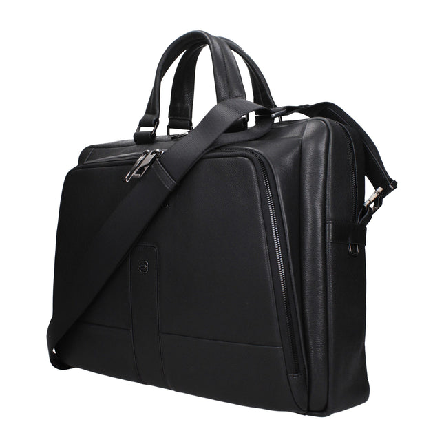 Piquadro Black Leather Business And Laptop Bag