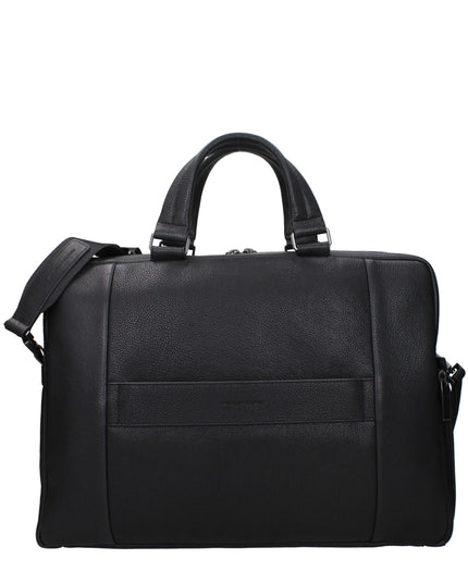 Piquadro Black Leather Business And Laptop Bag