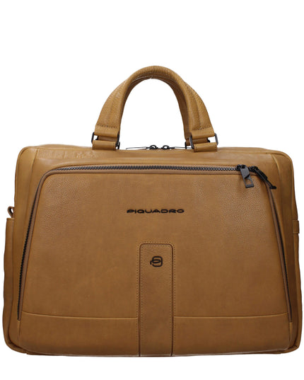 Piquadro Beige Leather Business And Laptop Bag