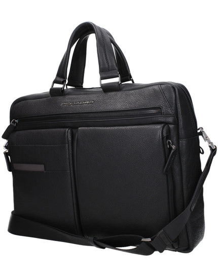 Piquadro Black Leather Business And Laptop Bag
