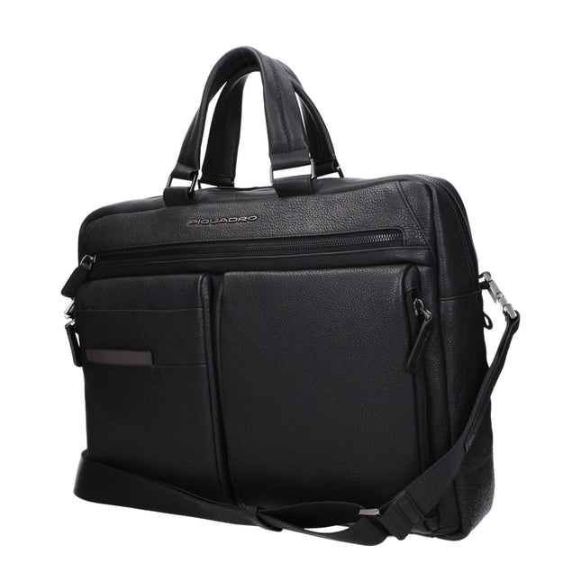 Piquadro Black Leather Business And Laptop Bag