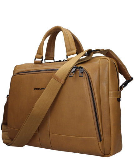 Piquadro Beige Leather Business And Laptop Bag