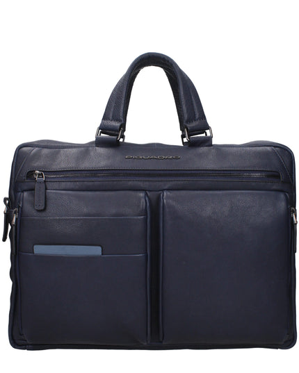 Piquadro Blue Leather Business And Laptop Bag