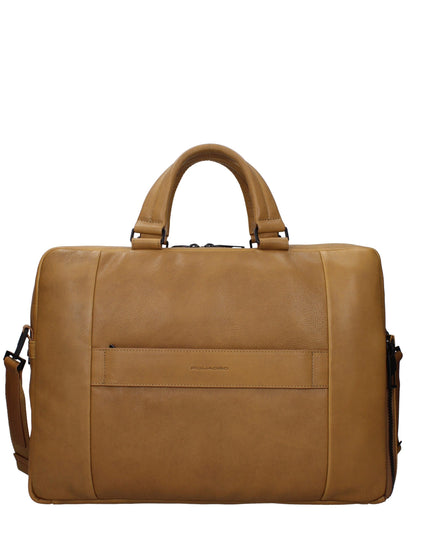 Piquadro Beige Leather Business And Laptop Bag