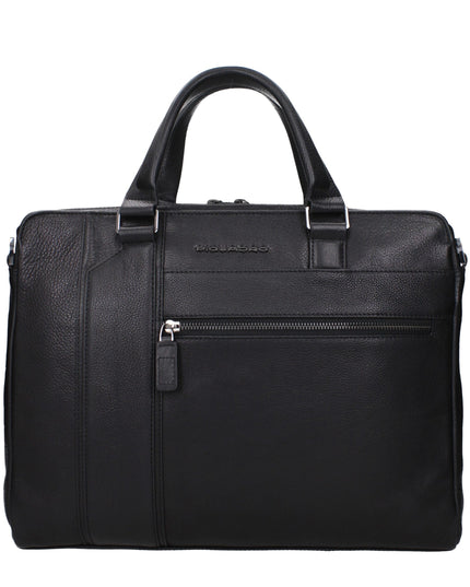 Piquadro Black Leather Business And Laptop Bag