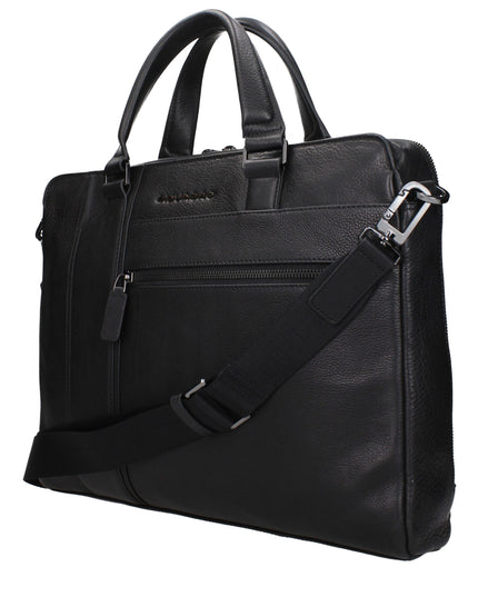 Piquadro Black Leather Business And Laptop Bag
