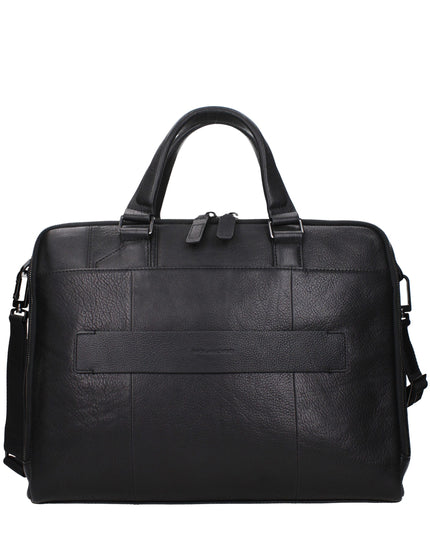 Piquadro Black Leather Business And Laptop Bag