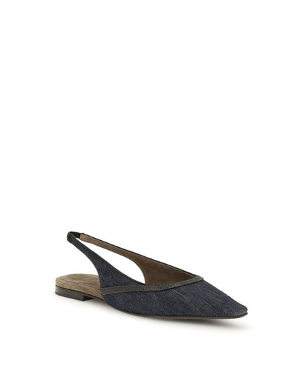 Brunello Cucinelli Blue Cotton Ballet Flats
