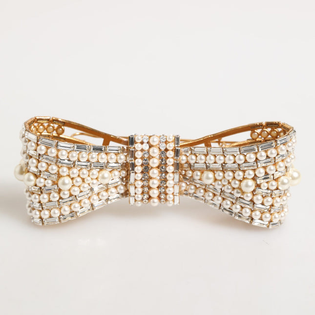 Dolce & Gabbana Gold Brass Glas Crystal Faux Pearl Embellished Brooch
