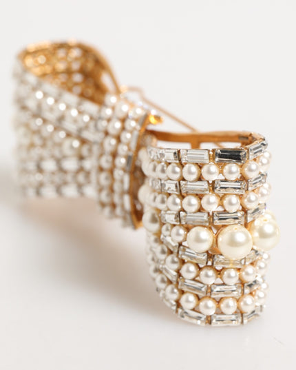 Dolce & Gabbana Gold Brass Glas Crystal Faux Pearl Embellished Brooch