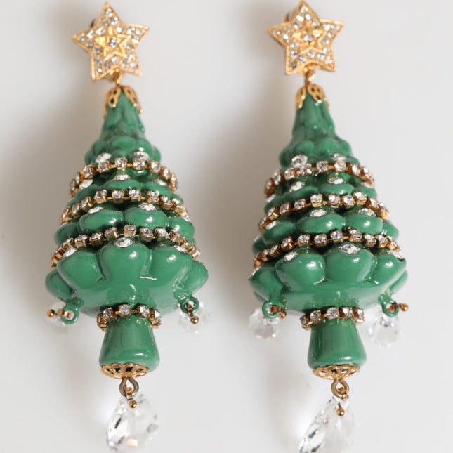 Dolce & Gabbana Gold Brass Multicolour Christmas Tree Earrings