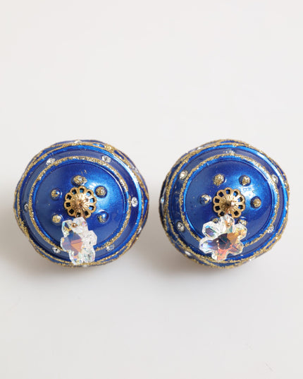 Dolce & Gabbana Gold Brass Blue Christmas Ball Crystal Drop Clip On Earrings