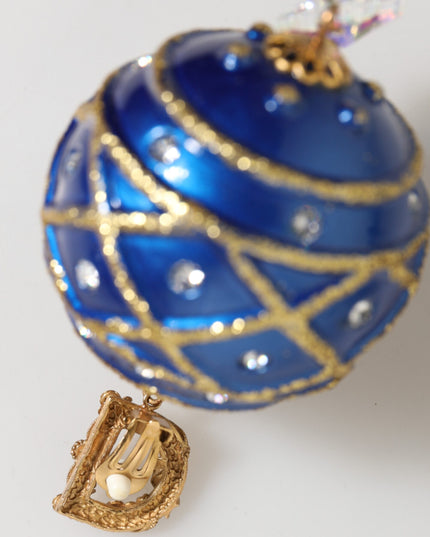 Dolce & Gabbana Gold Brass Blue Christmas Ball Crystal Drop Clip On Earrings