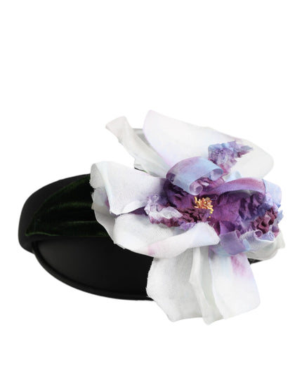Dolce & Gabbana Black Green Silk Purple White Floral Appliqué Accessory Headband