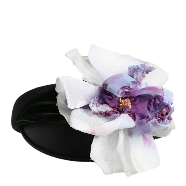 Dolce & Gabbana Black Green Silk Purple White Floral Appliqué Accessory Headband