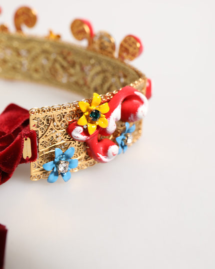 Dolce & Gabbana Red Carretto Multicolor Crystal Gold Tiara Crow Headband