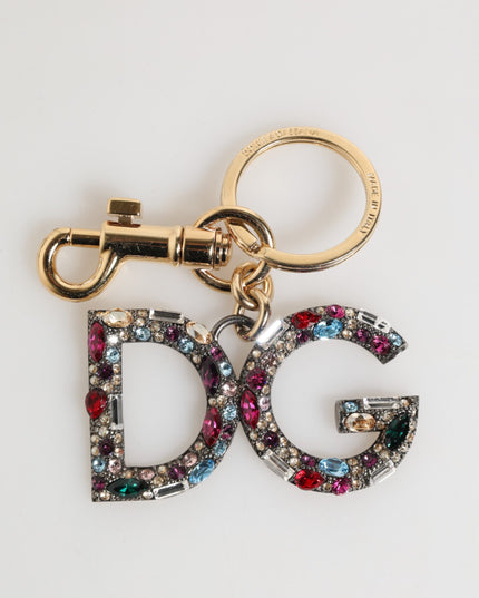 Dolce & Gabbana Multicolor Crystal DG Logo Gold Keychain Charm Keyring