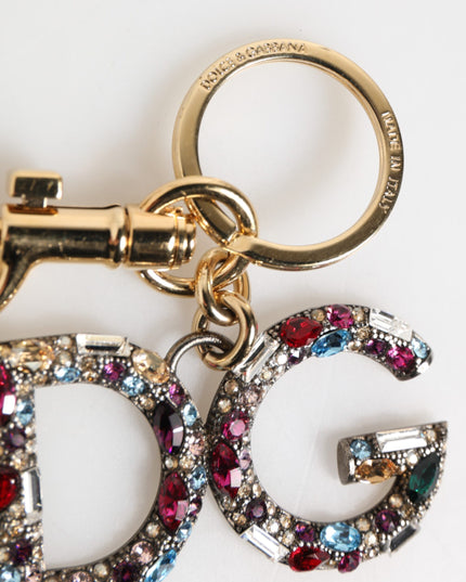 Dolce & Gabbana Multicolor Crystal DG Logo Gold Keychain Charm Keyring