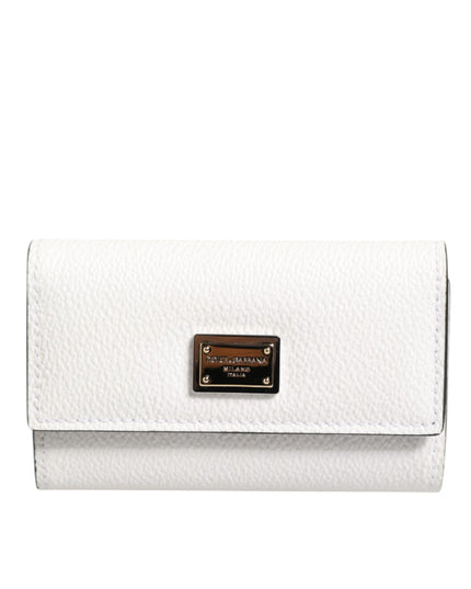Dolce & Gabbana White Leather Card Case Holder Wallet Gold Logo Plate  Key Holder