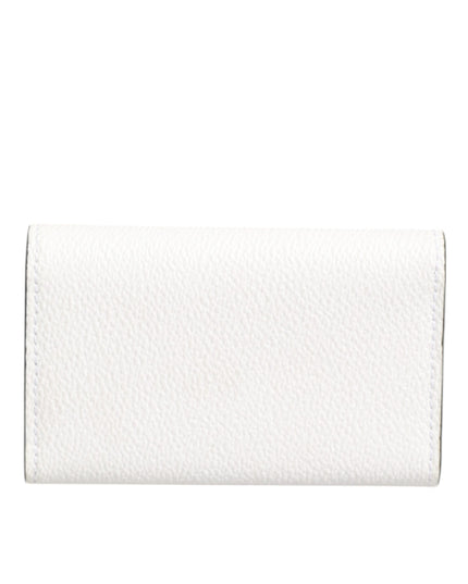 Dolce & Gabbana White Leather Card Case Holder Wallet Gold Logo Plate  Key Holder