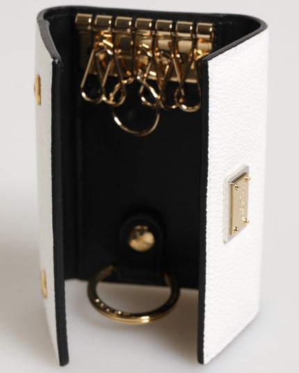 Dolce & Gabbana White Leather Card Case Holder Wallet Gold Logo Plate  Key Holder