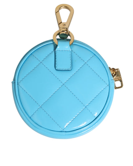 Dolce & Gabbana Azure Blue Leather Round Coin Purse Keychain Crystal Logo Wallet